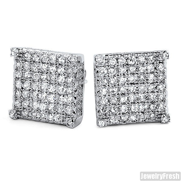 Rhodium Full Iced Cube Simulated Diamond Earrings – JewelryFresh